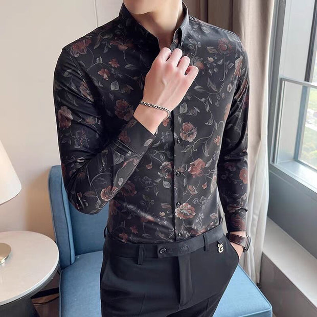 Men's Long Sleeve Flower Slim Fit Autumn Wear