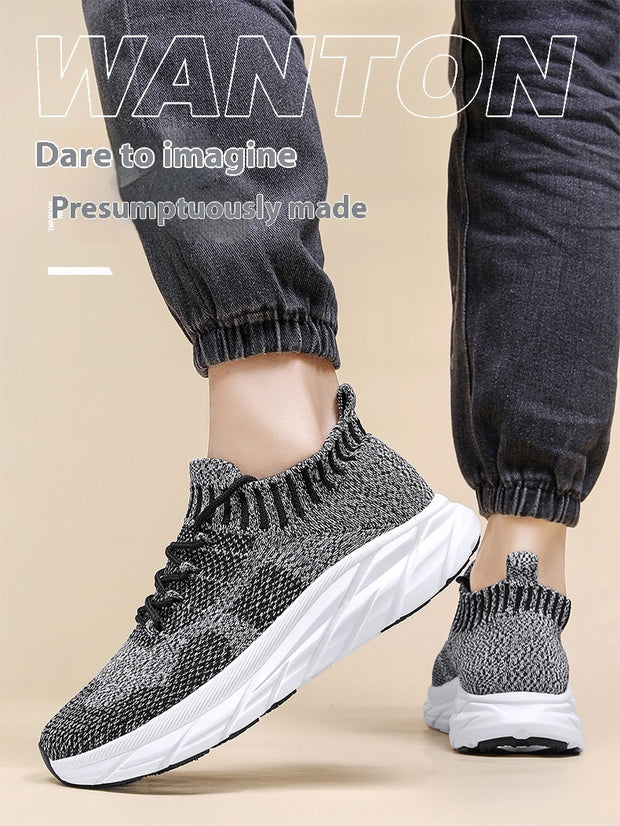 Stretch Sock Shoes Men's Plus Size Flyknit Height Increasing Leisure Sneaker