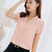 Summer Women Chiffon Blouse Short Sleeve Red Ladies Office Ladies