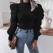 Blouse Women Puff Sleeve Knit Tops Streetwear T Shirt