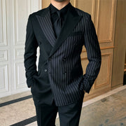 Striped Double Breasted Blazer Men Fashion Tailored Suit