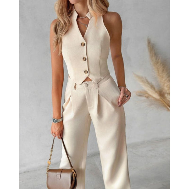 Women's Vest Top Wide Leg Pants Casual Suit