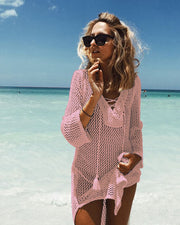 Knitted hollow bikini blouse