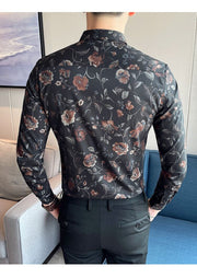 Men's Long Sleeve Flower Slim Fit Autumn Wear