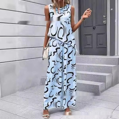 Sleeveless Irregular Vest Pants Fashion Printed Two-piece Suit