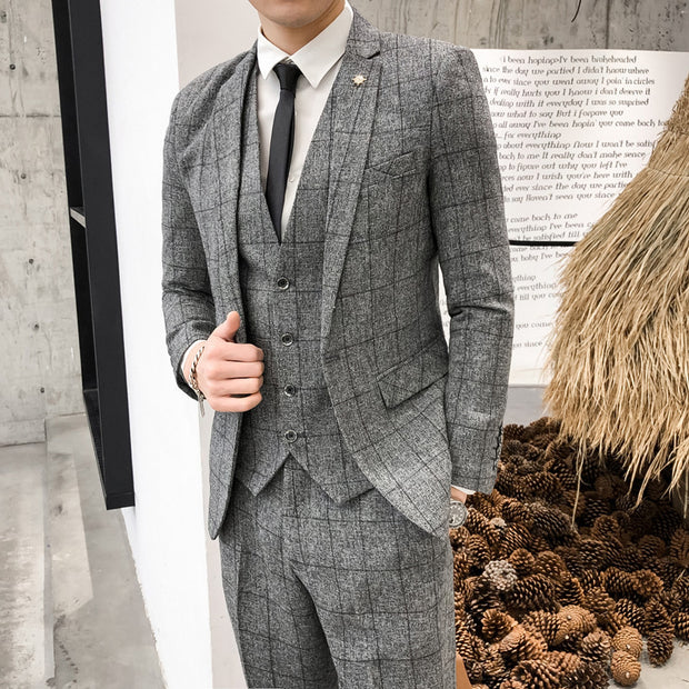 Slim Fit Suit Suit Men's Plaid Suit Three-piece Suit