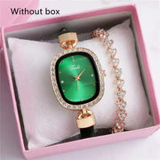 Women's Watch Bracelet Suit Two-piece Women's Quartz Watch Diamond Rhinestone Thin Belt Fashion Watch