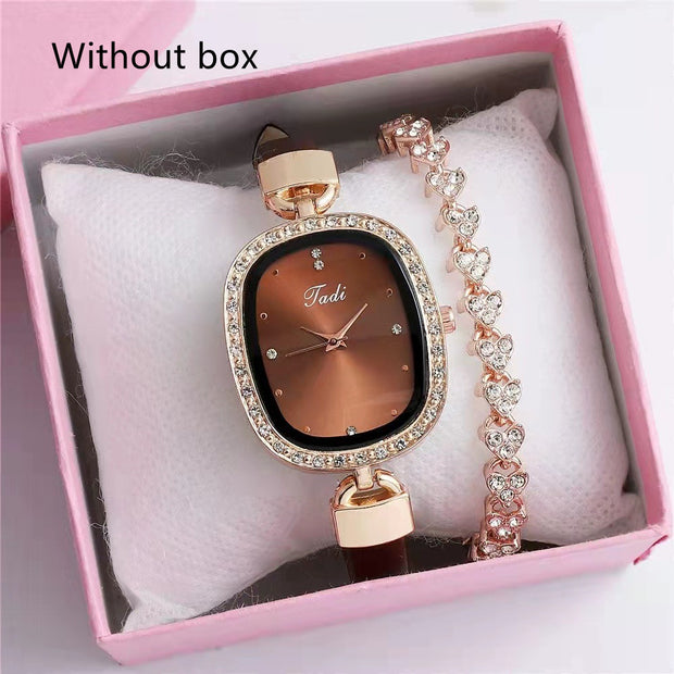 Women's Watch Bracelet Suit Two-piece Women's Quartz Watch Diamond Rhinestone Thin Belt Fashion Watch