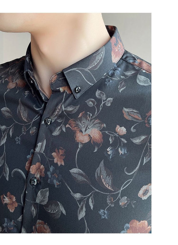 Men's Long Sleeve Flower Slim Fit Autumn Wear