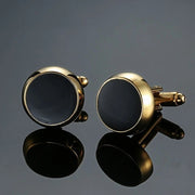 Simple style Gold Round Black Enamel Cufflinks