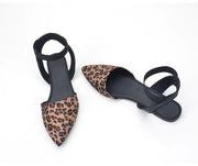 Summer Leopard Print Flat Sandals New Mom Shoes Low Heel Closed Toe Pumps Women