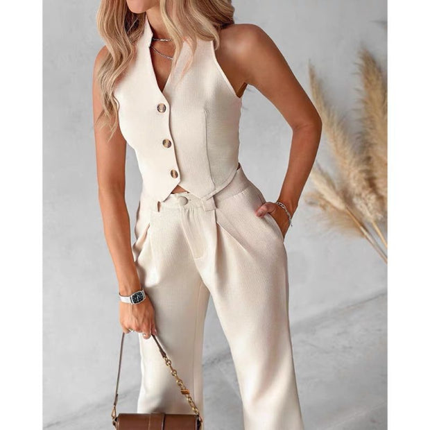 Women's Vest Top Wide Leg Pants Casual Suit