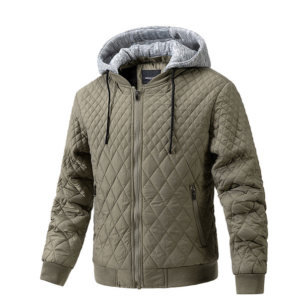 Men's Casual Jacket Quilted Cotton Removable Hood Jacket