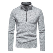 Winter Men's Sweater Placket Zipper Design Solid Color