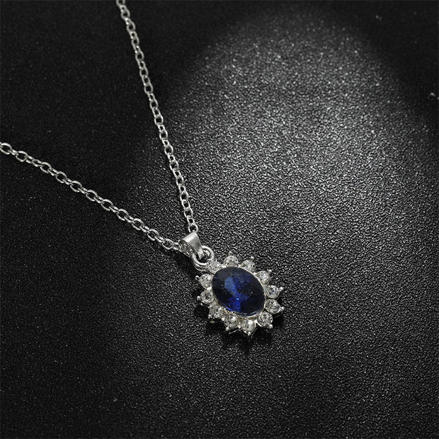 Sapphire Necklace Suit Fashion SUNFLOWER Zircon Stud Earrings