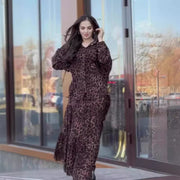 Leopard Print Hooded Long Sleeve Shirt Pleated Stitching Skirt Suit