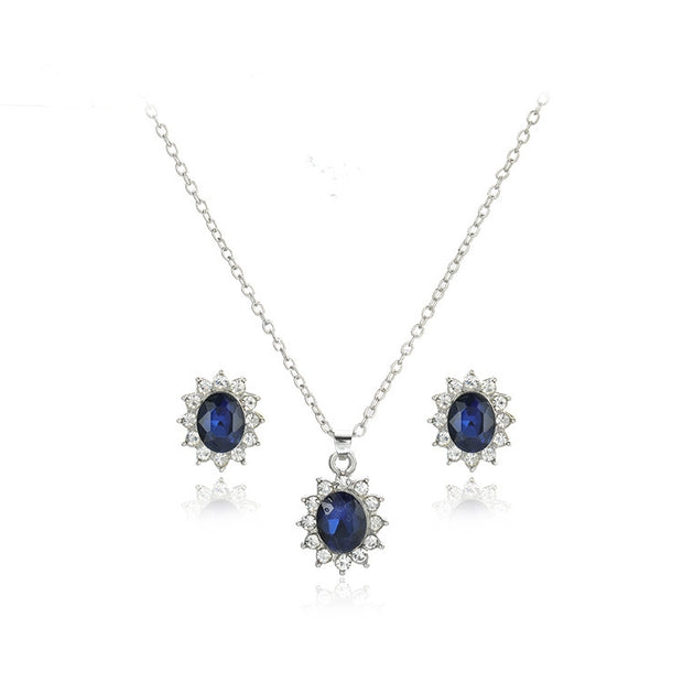 Sapphire Necklace Suit Fashion SUNFLOWER Zircon Stud Earrings