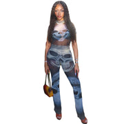 Street Mesh See-through Women's Digital Printing Suit