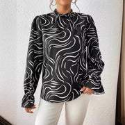 Women's Water Ripple Printed Long-sleeved Top