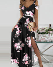 Spaghetti Strap Floral Print Split Dress