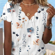 Women's Summer Sexy Shell Collar Floral T-shirt