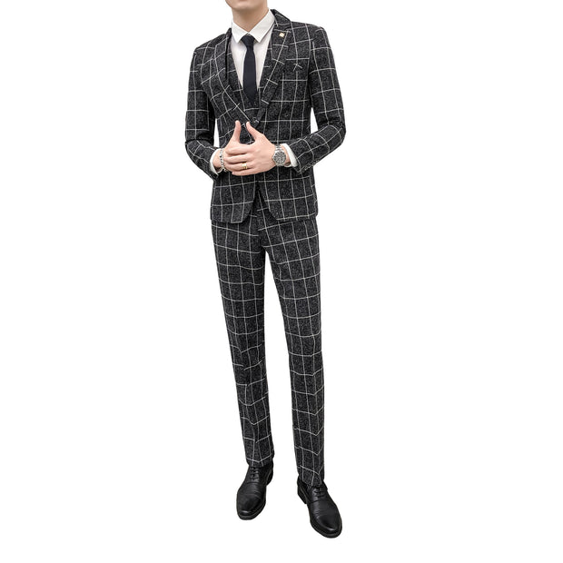 Slim Fit Suit Suit Men's Plaid Suit Three-piece Suit