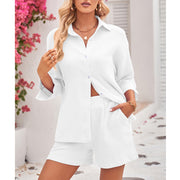 Women's Cotton Cropped Sleeves Shirt Shorts Suit