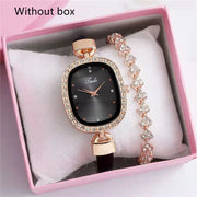 Women's Watch Bracelet Suit Two-piece Women's Quartz Watch Diamond Rhinestone Thin Belt Fashion Watch