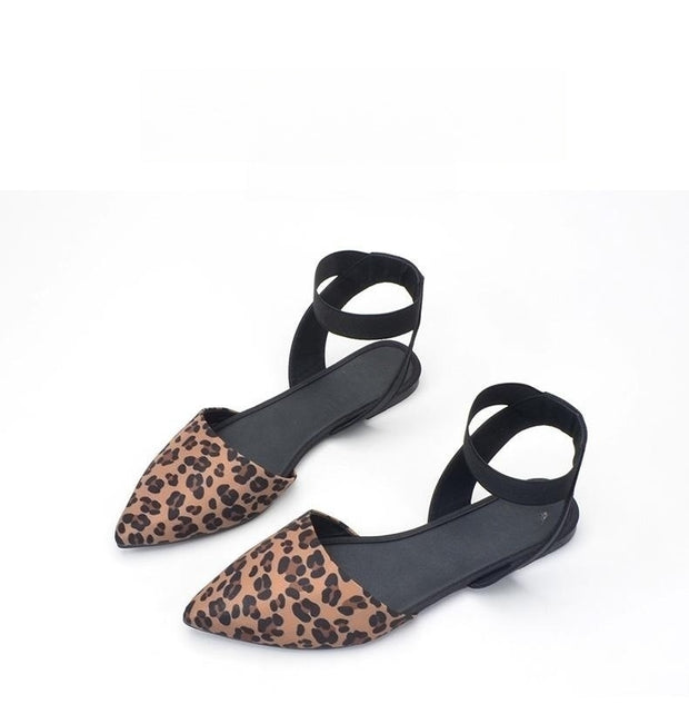 Summer Leopard Print Flat Sandals New Mom Shoes Low Heel Closed Toe Pumps Women