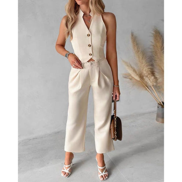 Women's Vest Top Wide Leg Pants Casual Suit