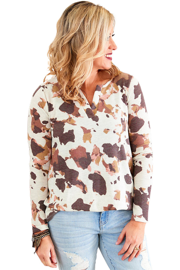 Cow Pattern Half Cardigan Long Sleeved Casual Loose Padded Blouse Women